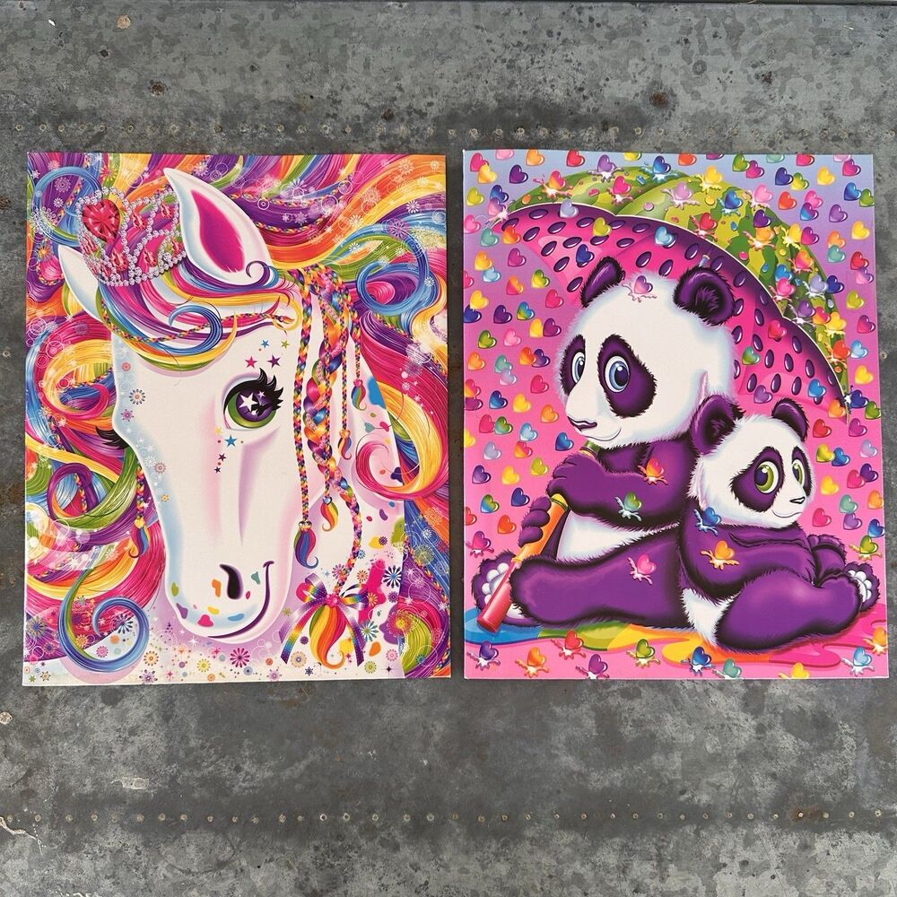Vintage 2012 Lisa Frank Pocket Folders Rainbow Majesty Unicorn & Panda Lot of 2